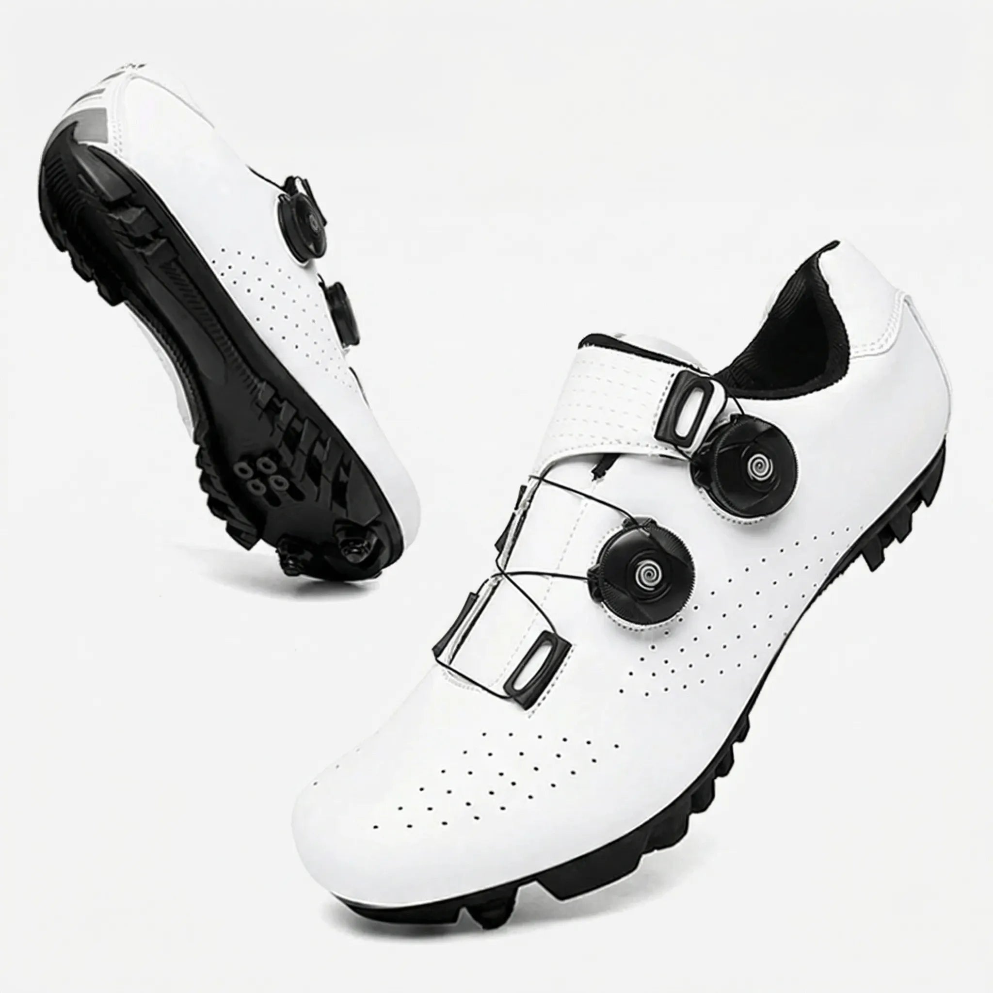 Dual dial cycling shoe with breathable upper and adjustable fit for road and mountain biking
