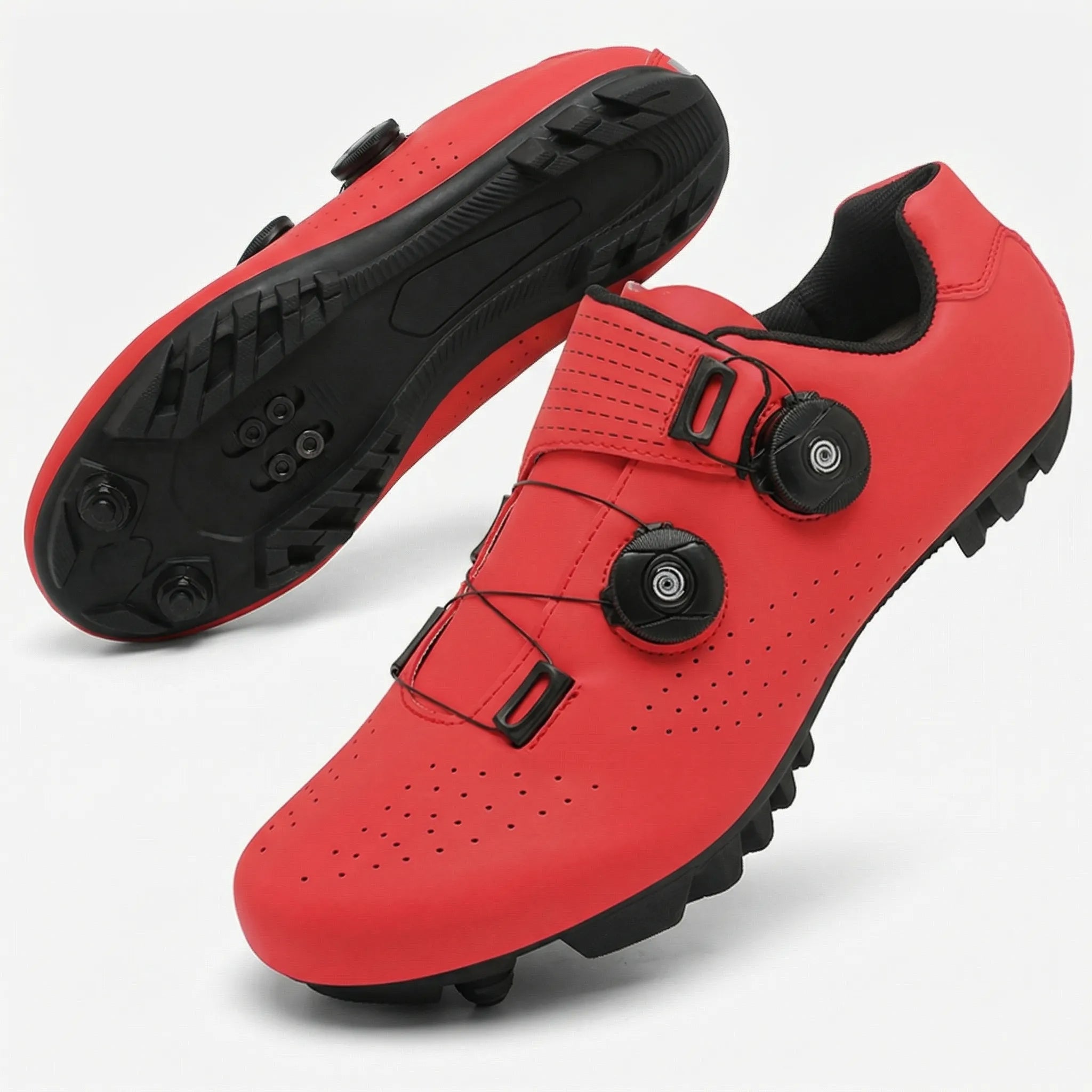 Dual dial cycling shoe with breathable upper and adjustable fit for road and mountain biking