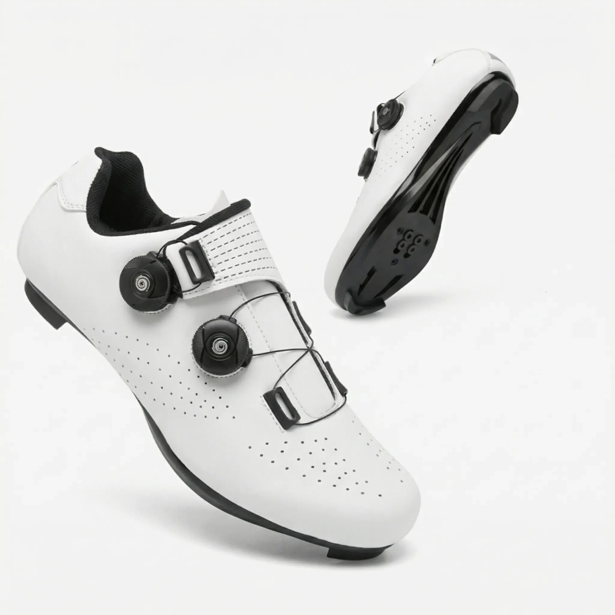 Dual dial cycling shoe with breathable upper and adjustable fit for road and mountain biking
