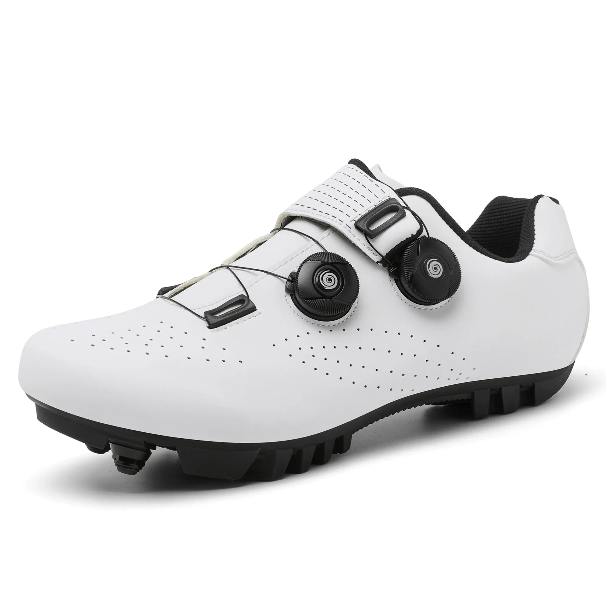Dual dial cycling shoe with breathable upper and adjustable fit for road and mountain biking