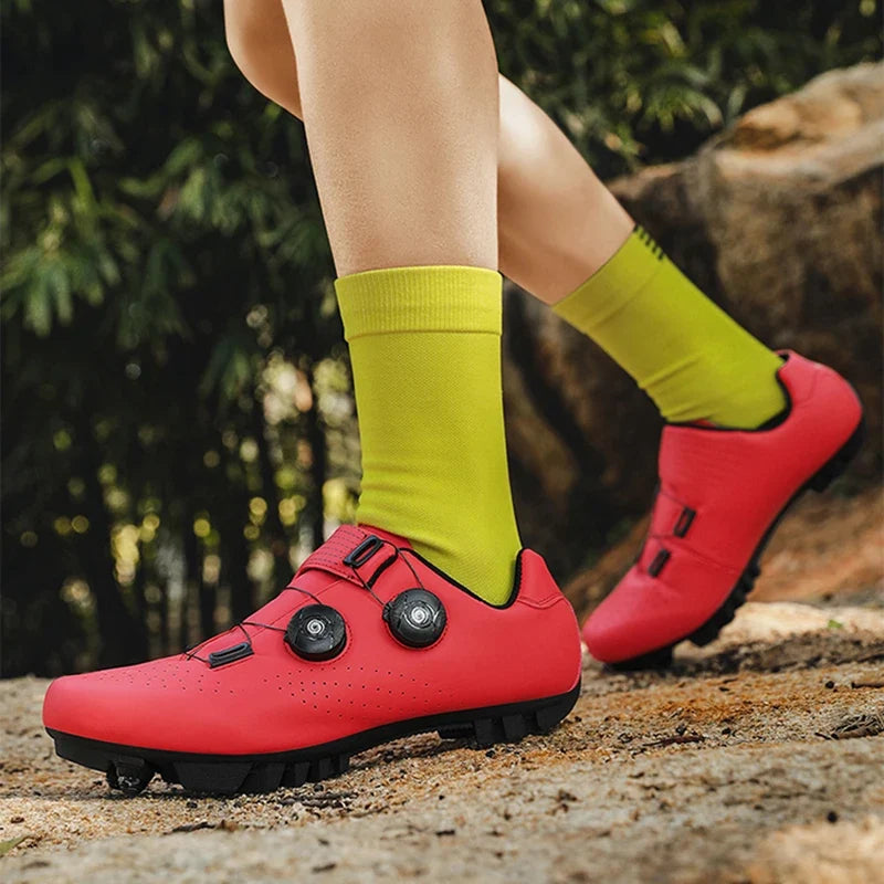 Dual dial cycling shoe with breathable upper and adjustable fit for road and mountain biking