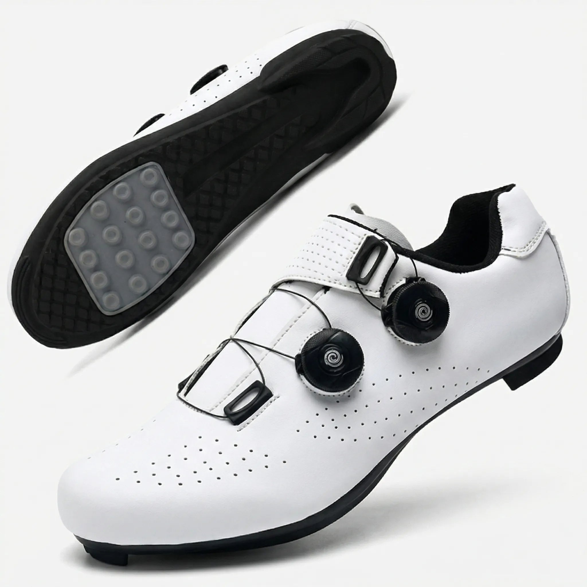 Dual dial cycling shoe with breathable upper and adjustable fit for road and mountain biking