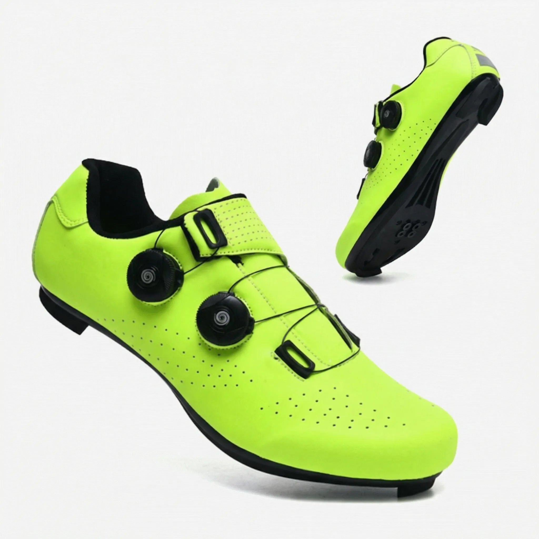 Dual dial cycling shoe with breathable upper and adjustable fit for road and mountain biking