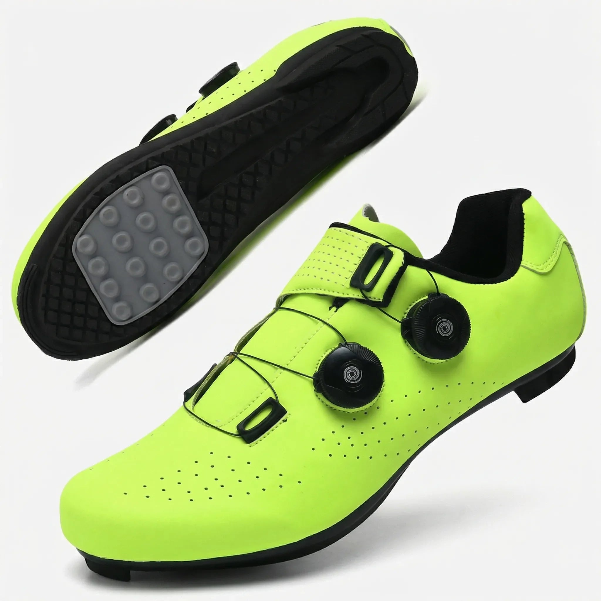 Dual dial cycling shoe with breathable upper and adjustable fit for road and mountain biking