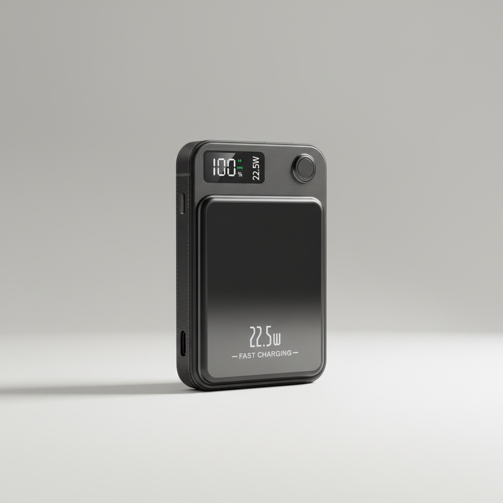 Magnetic wireless power bank with built-in cables and digital display
