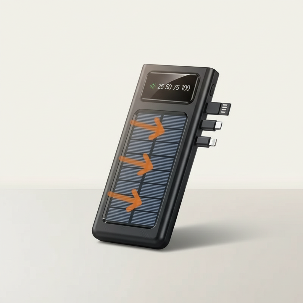 Solar power bank with multiple charging ports and built-in LED lamp