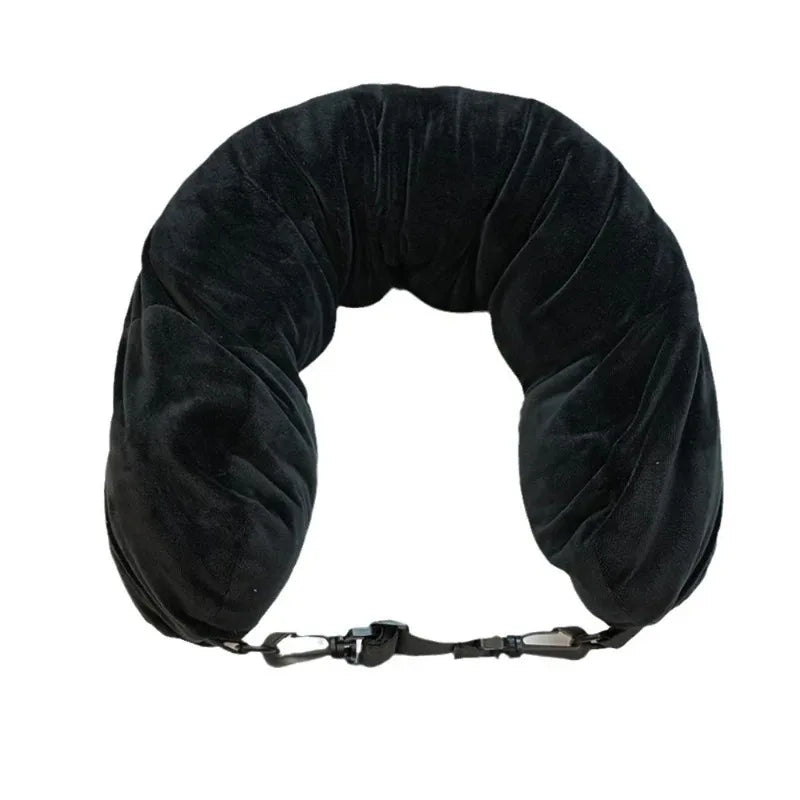 Travel accessories neck pillow with adjustable support and storage pouch