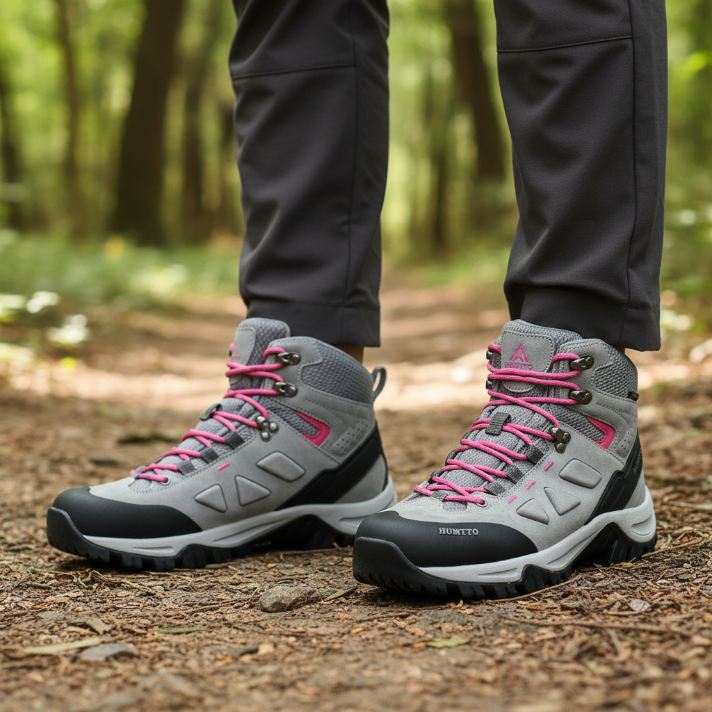 Water resistant hiking boot with cushioned insole and durable rubber traction