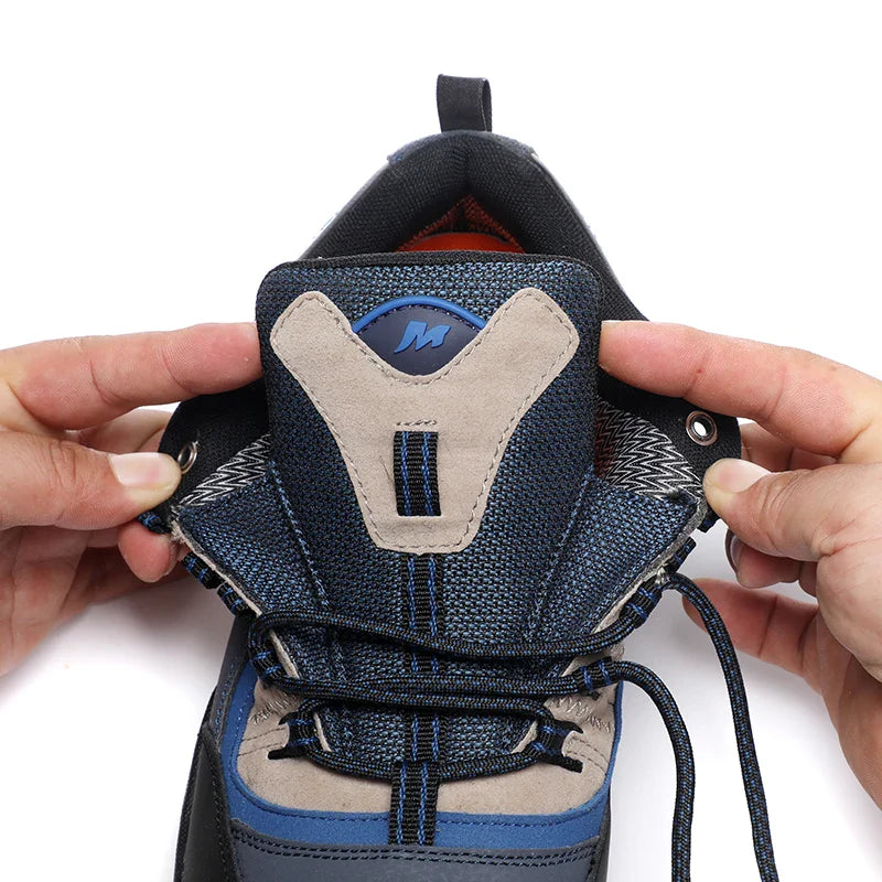 Waterproof hiking shoes with leather upper and aggressive tread outsole