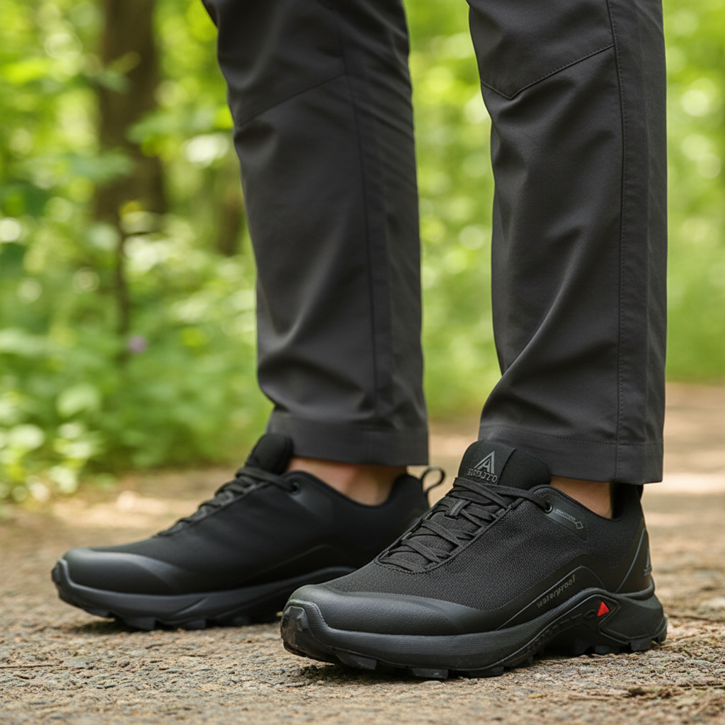 Waterproof trail shoes with durable grip and breathable lining
