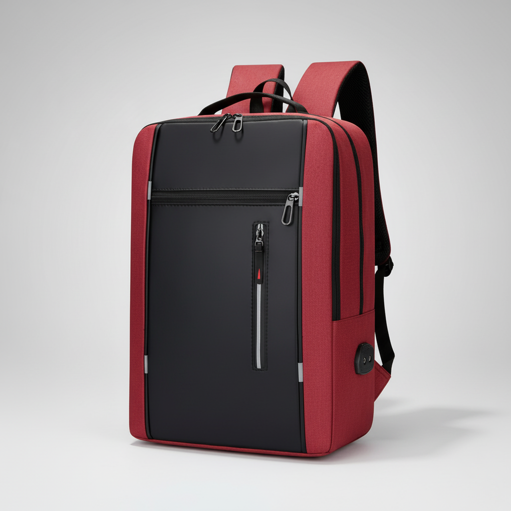 Water-resistant business backpack with padded laptop compartment and USB charging port