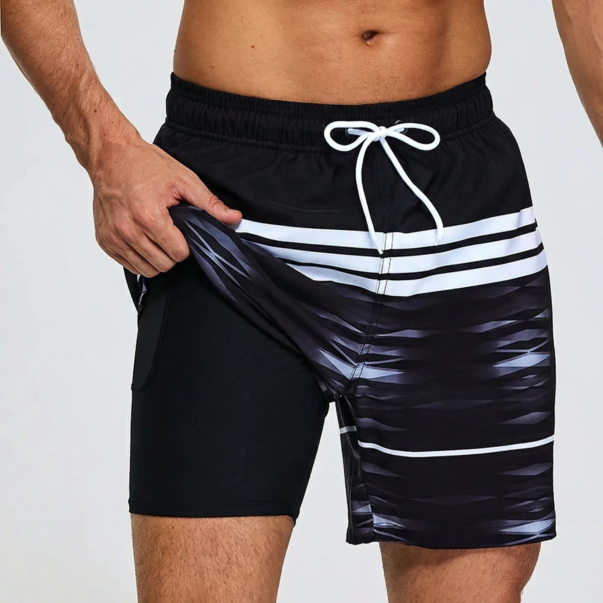 Men's athletic 2-in-1 swim shorts with quick-dry outer layer