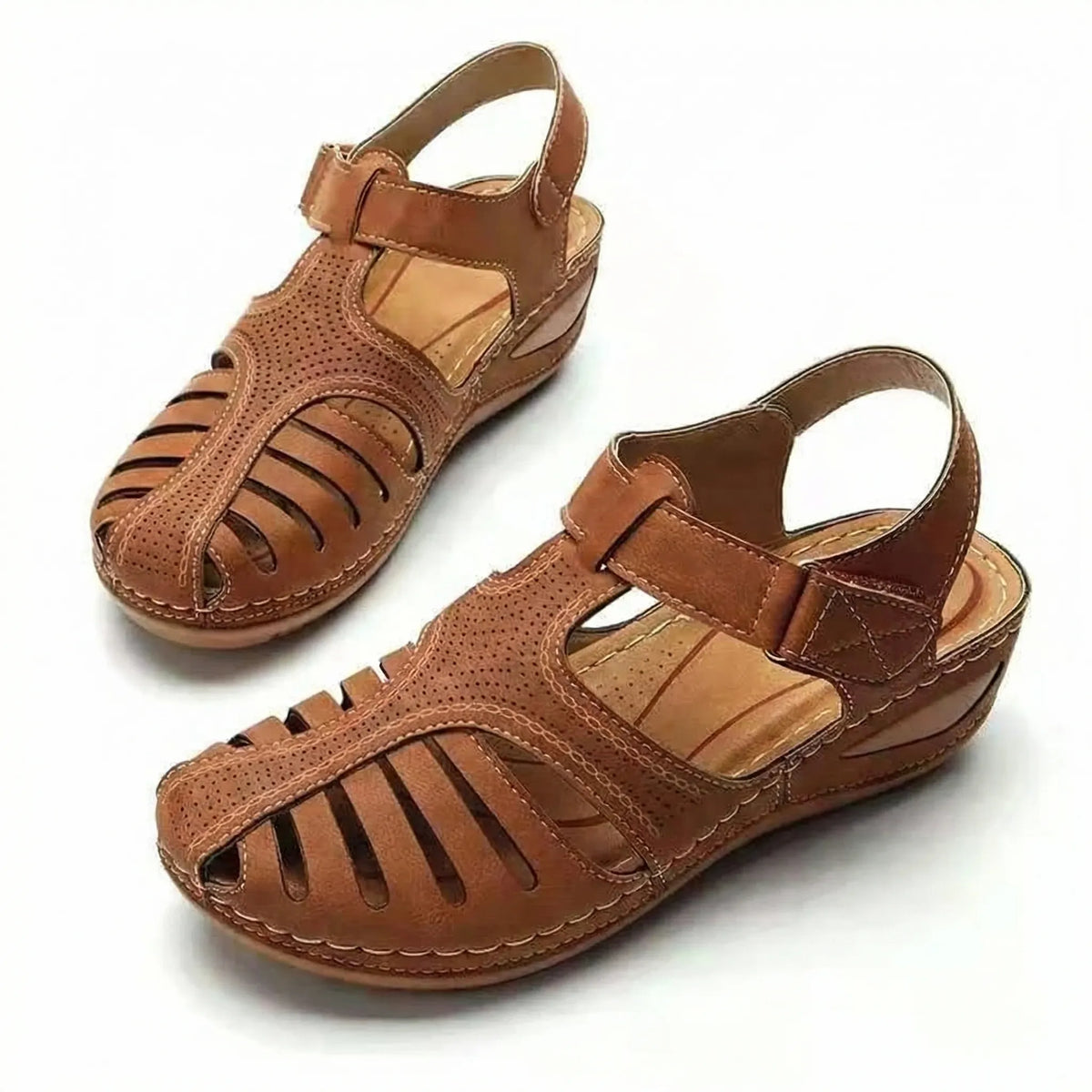 Women's orthopedic wedge sandal with wide toe box and cushioned sole
