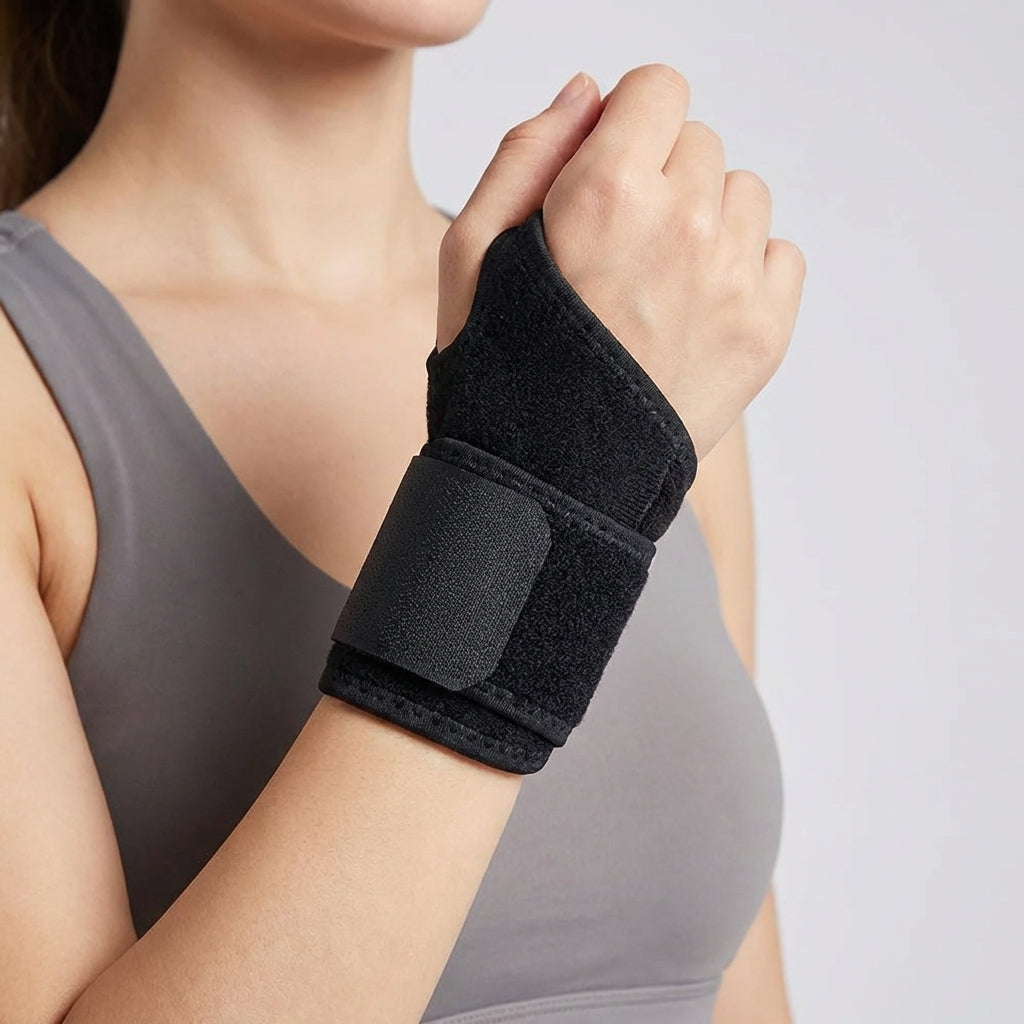 Adjustable wrist support wrap with hook and loop fastening