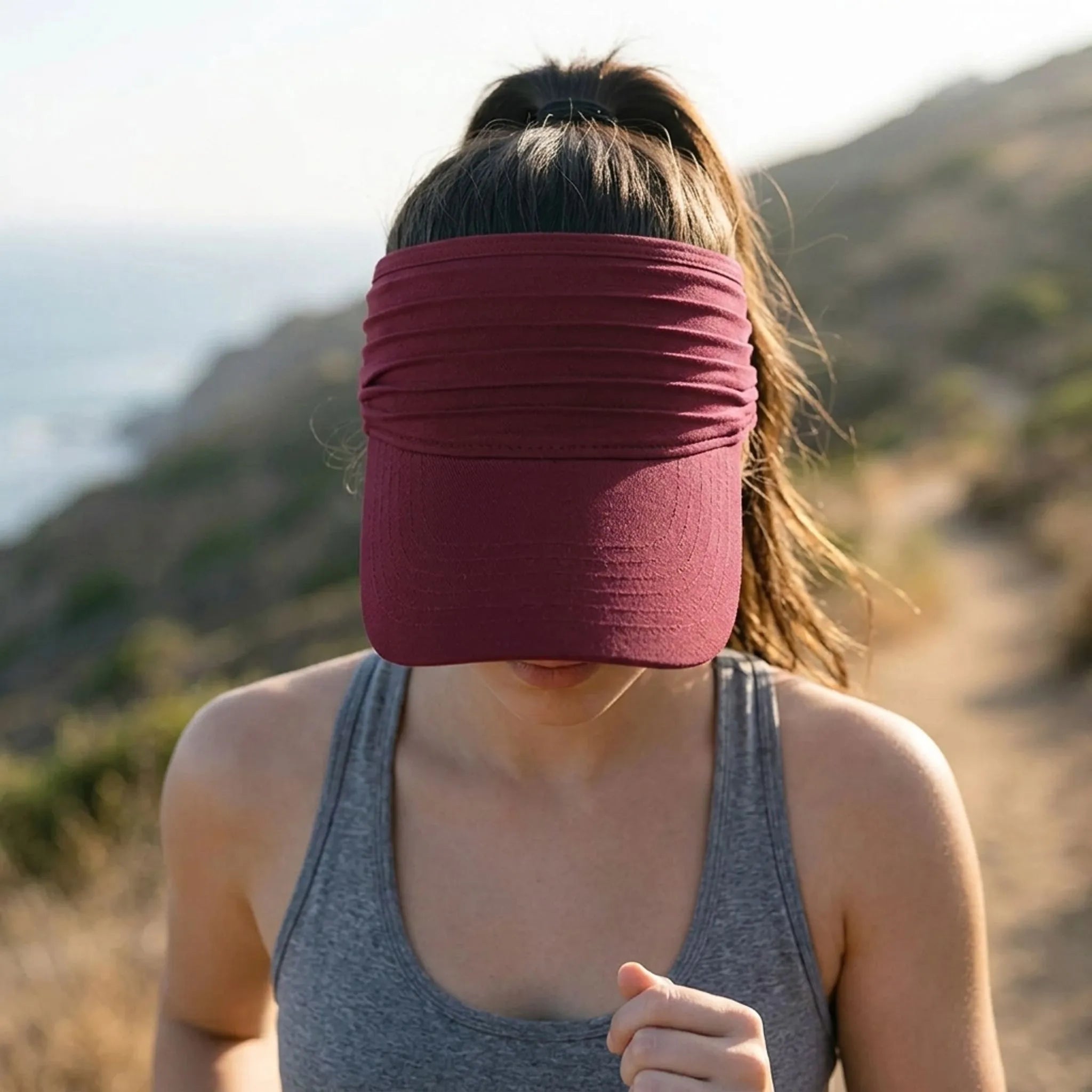 Women's open sport visor with wide structured headband, breathable