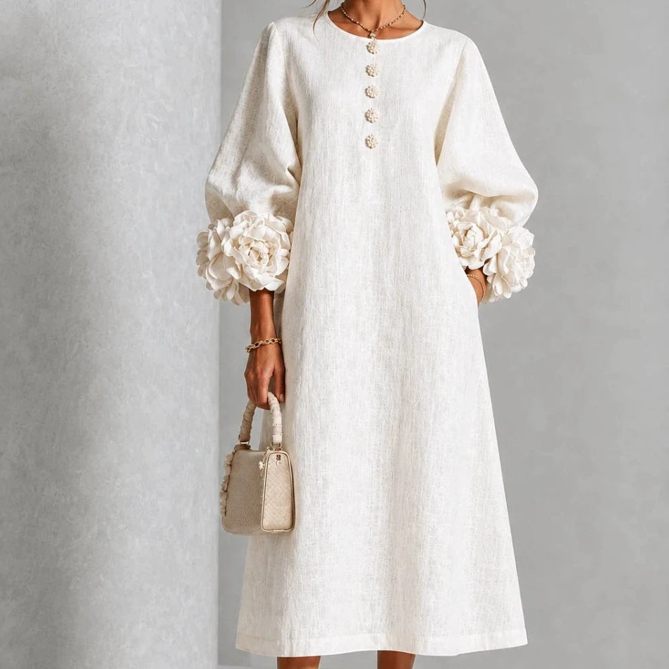 Theodosia Rosette-Cuff Button Midi Dress