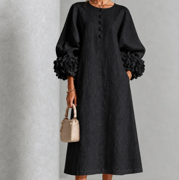 Theodosia Rosette-Cuff Button Midi Dress