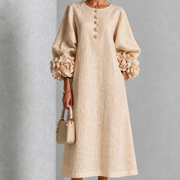 Theodosia Rosette-Cuff Button Midi Dress