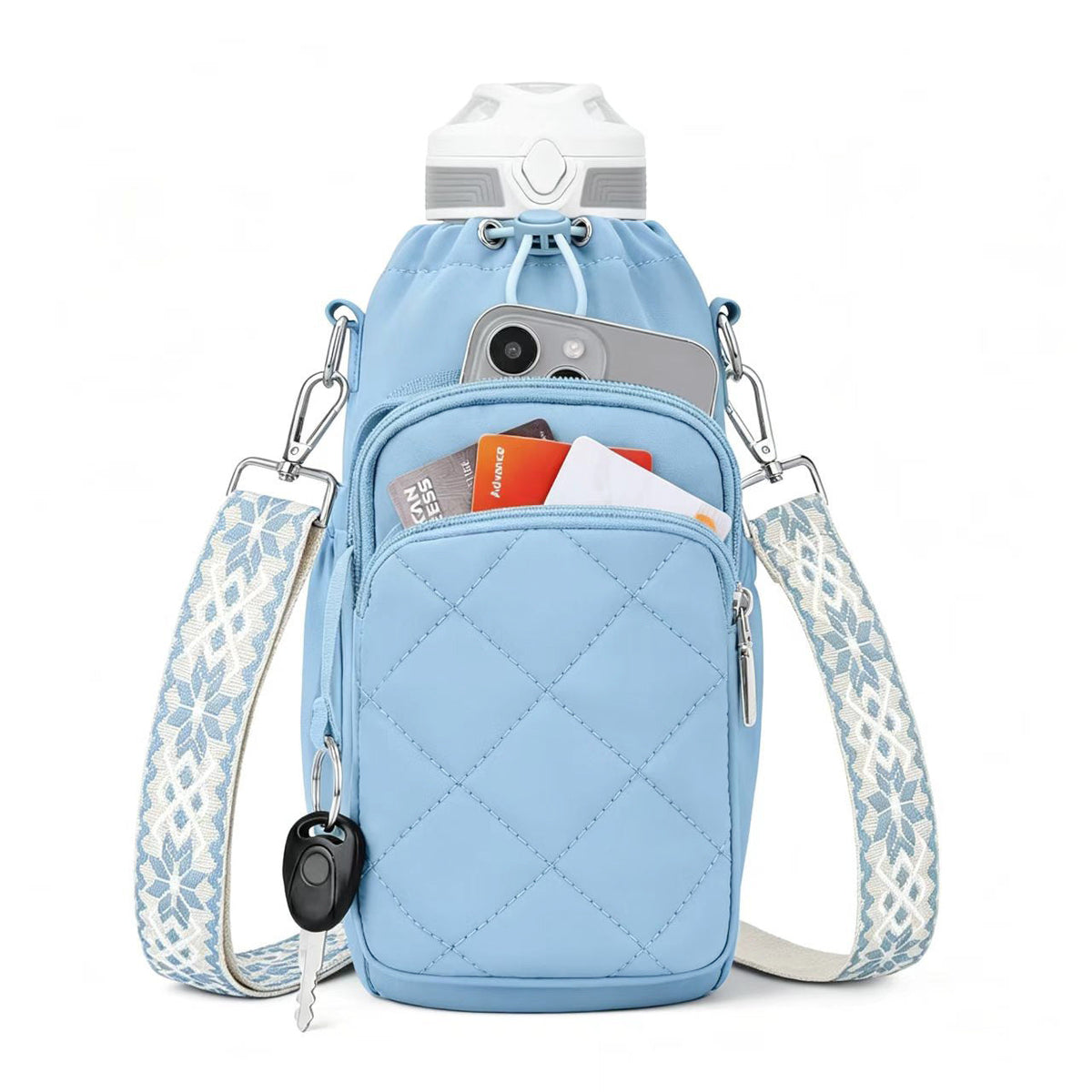 Water Bottle Bag Crossbody, Insulated Water Bottle Purse Crossbody Water Bottle Holder with Strap