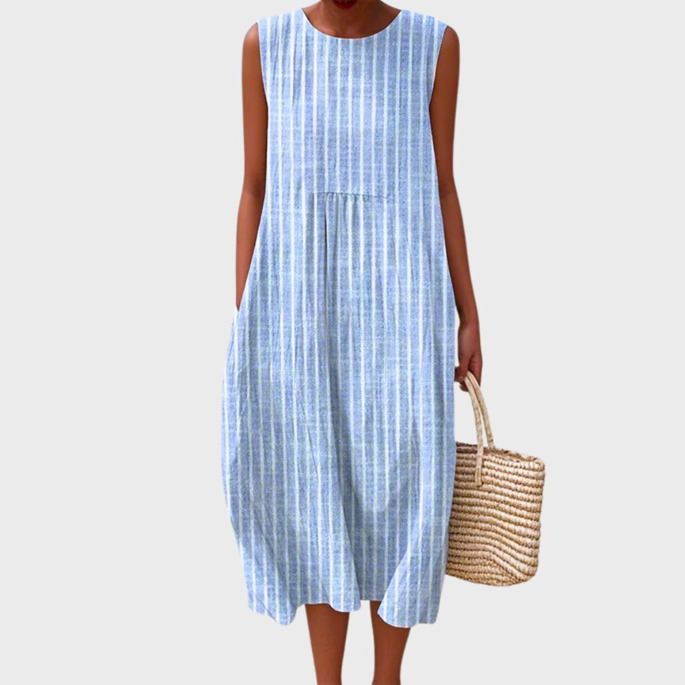 Celrien | Women's Casual Linen Plaid Sleeveless Midi Dress