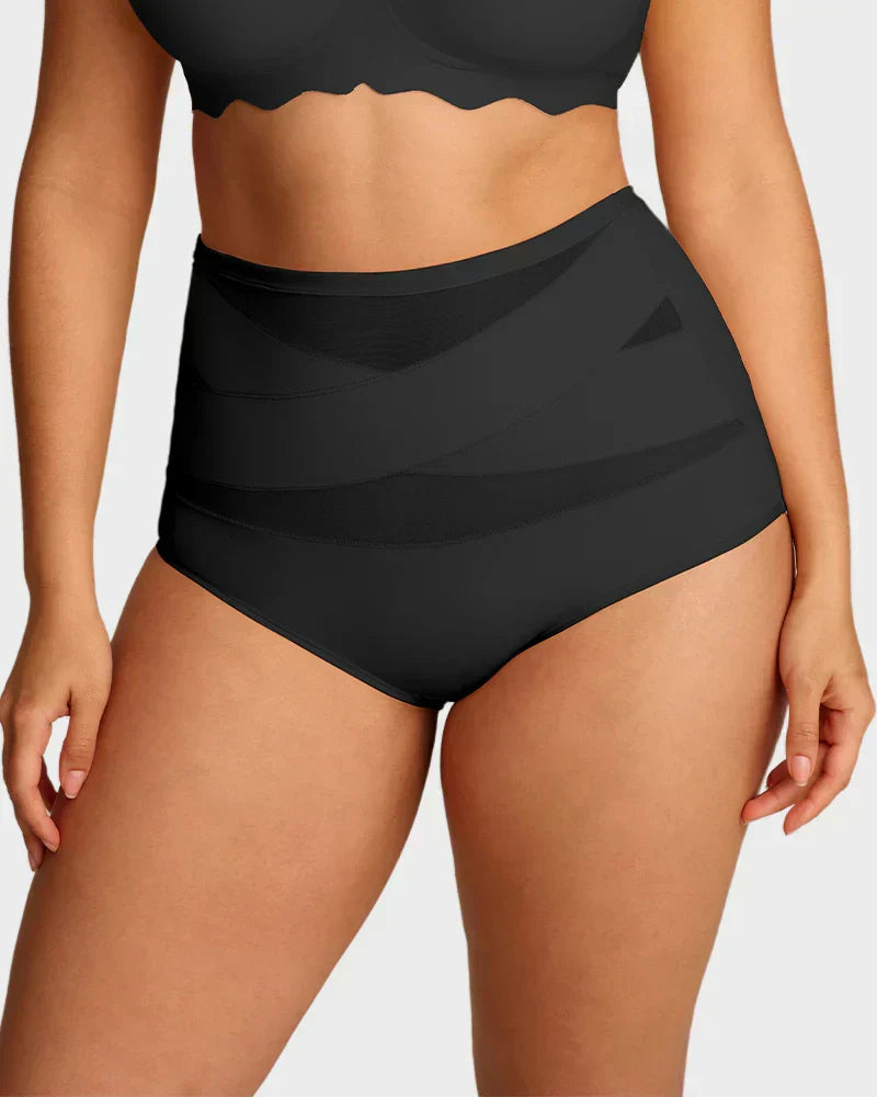 Plus-Size High-Waist Tummy Control Panty with Cross Pattern