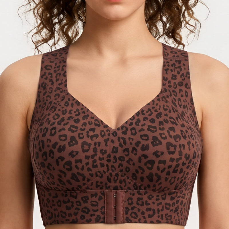 Posture support wireless sports bra with X-back alignment