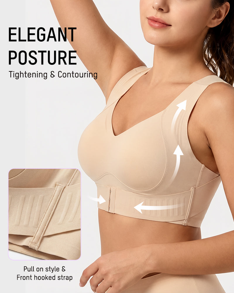 Posture support wireless sports bra with X-back alignment