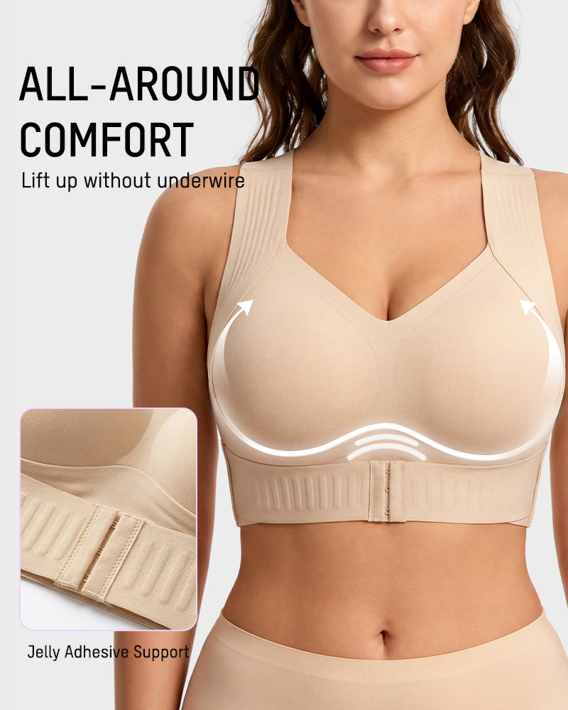 Posture support wireless sports bra with X-back alignment