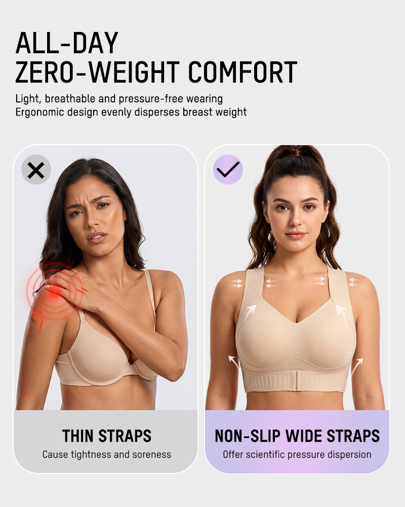 Posture support wireless sports bra with X-back alignment