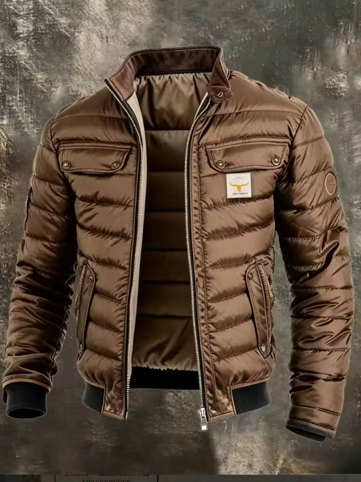 Mid-Season Vintage Jacket for Men with Stand Collar
