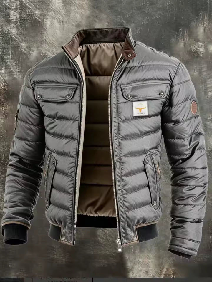 Mid-Season Vintage Jacket for Men with Stand Collar
