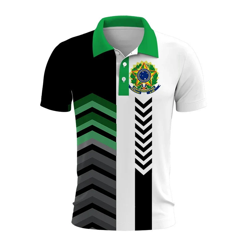 Brazil Emblem 3D Polo Shirt: Casual Elegance with Modern Identity