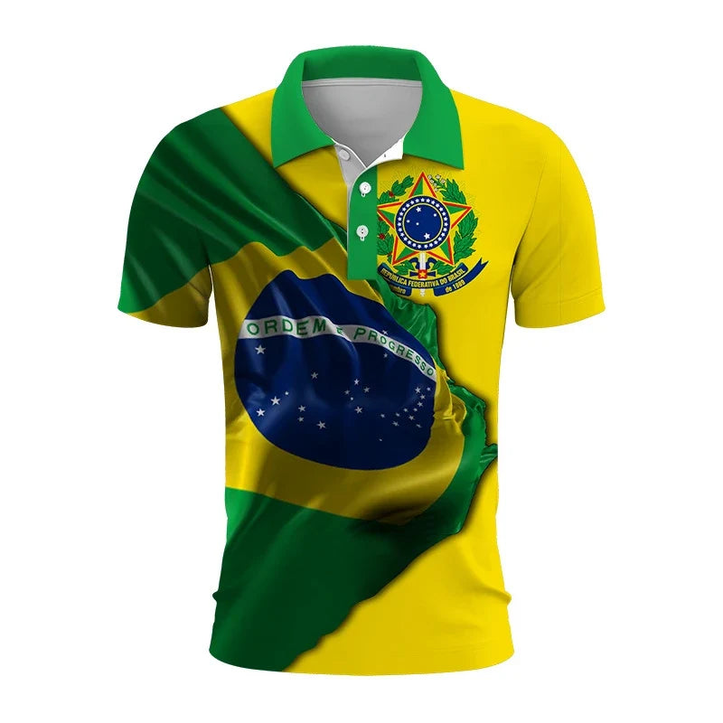 Brazil Emblem 3D Polo Shirt: Casual Elegance with Modern Identity