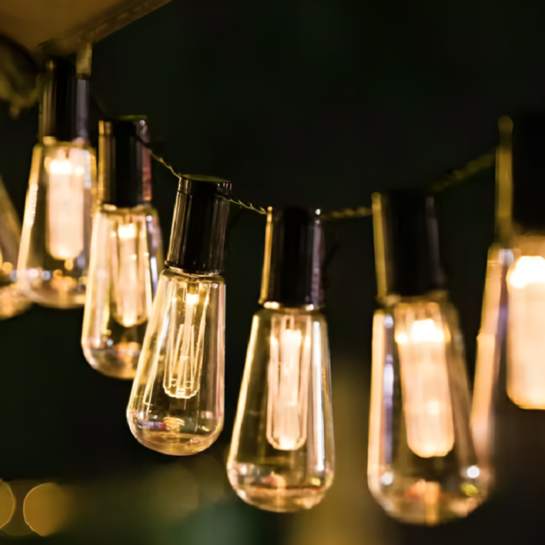 Solar LED string lights outdoor waterproof with vintage Edison bulbs