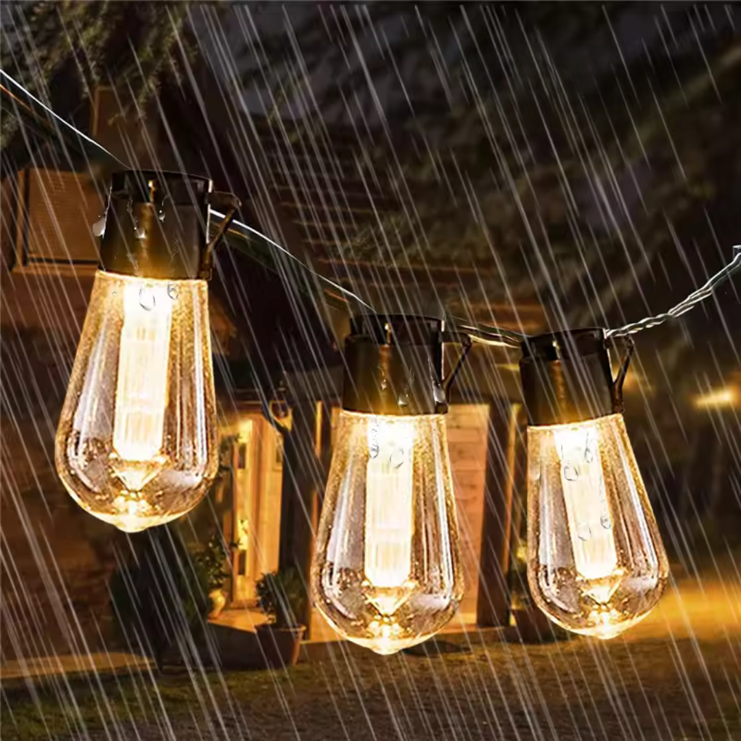 Solar LED string lights outdoor waterproof with vintage Edison bulbs