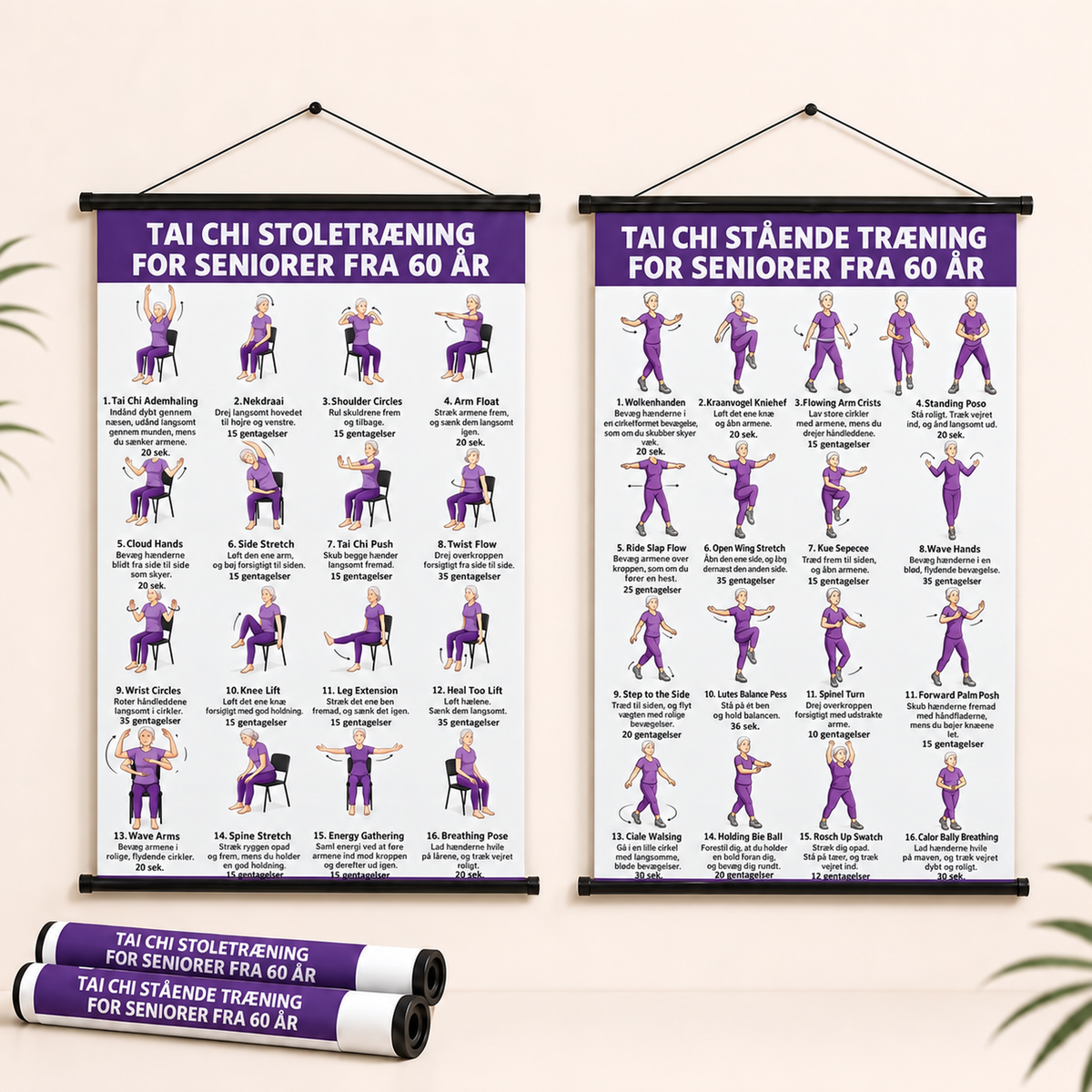 Tai Chi Chair Exercise – Set of 2 Posters for Simple Home Training (60+)
