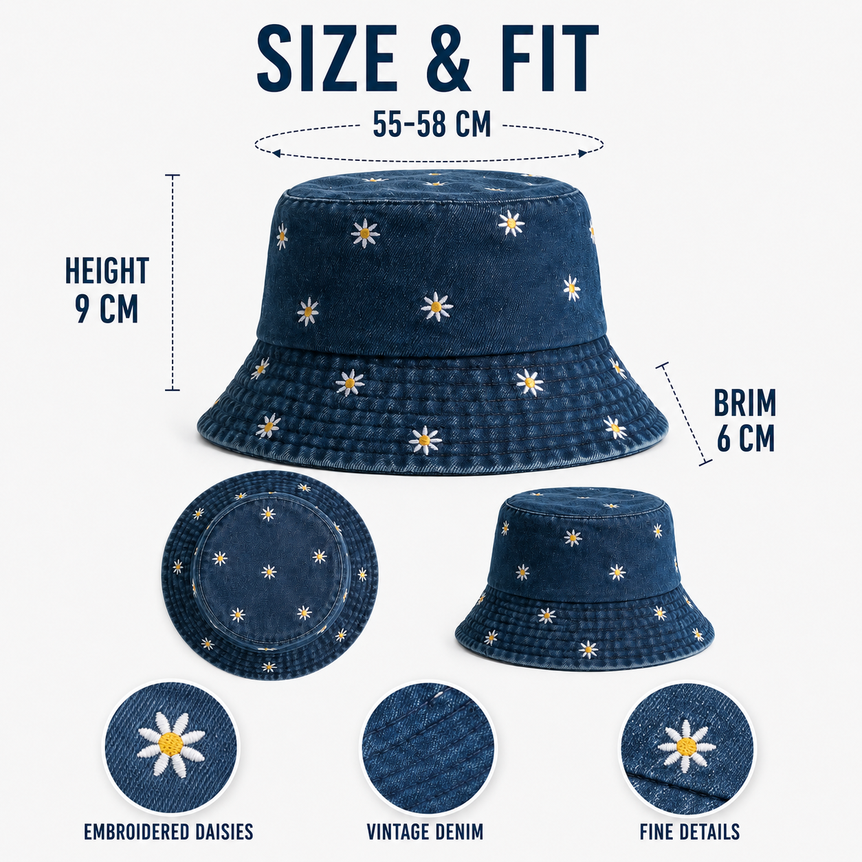 Celrien | Daislyn Daisy Embroidered Bucket Hat