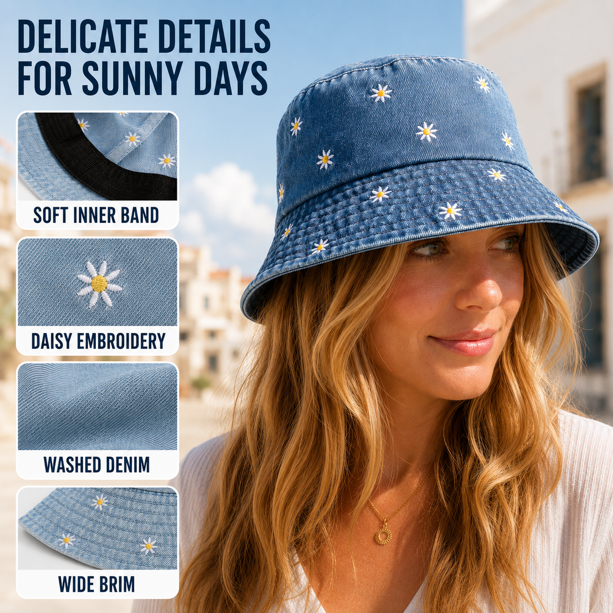 Celrien | Daislyn Daisy Embroidered Bucket Hat