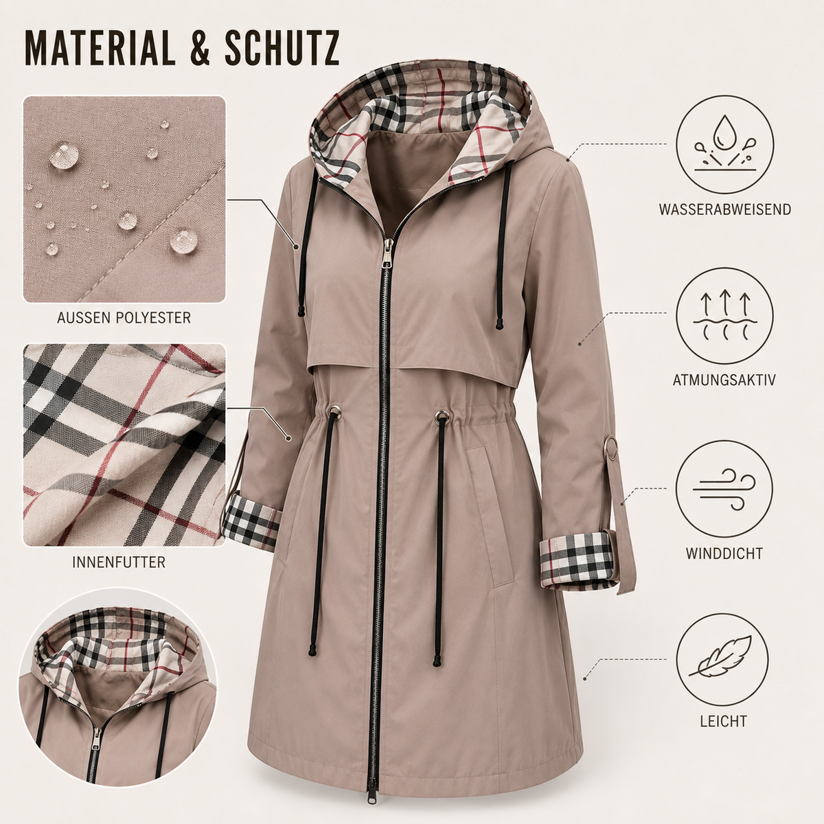 Celrien | Nordlyn Zip Coat Water and Windproof Women's Jacket with Hood