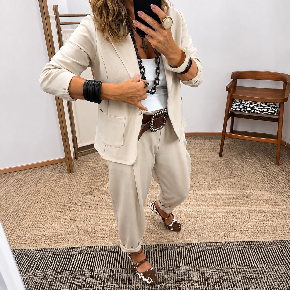 Structured Blazer and Wide-Leg Trousers Set