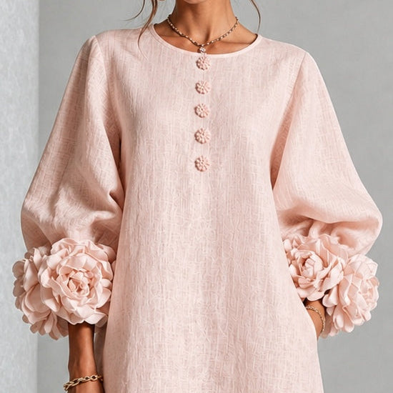 Theodosia Rosette-Cuff Button Midi Dress