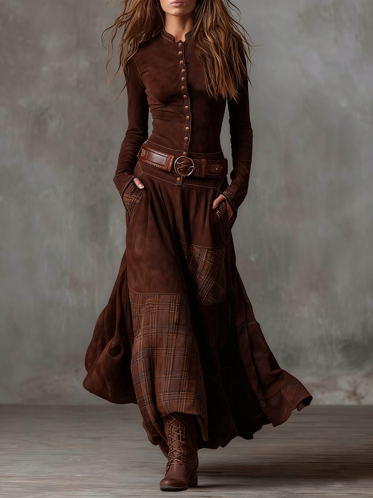 Maxi Suede Dress with Belt