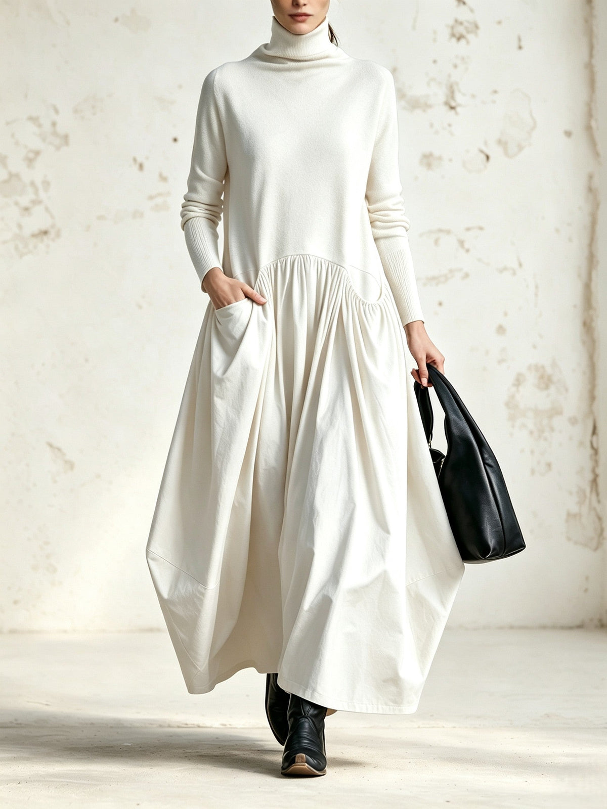 Maxi Oversized Dress with High Collar
