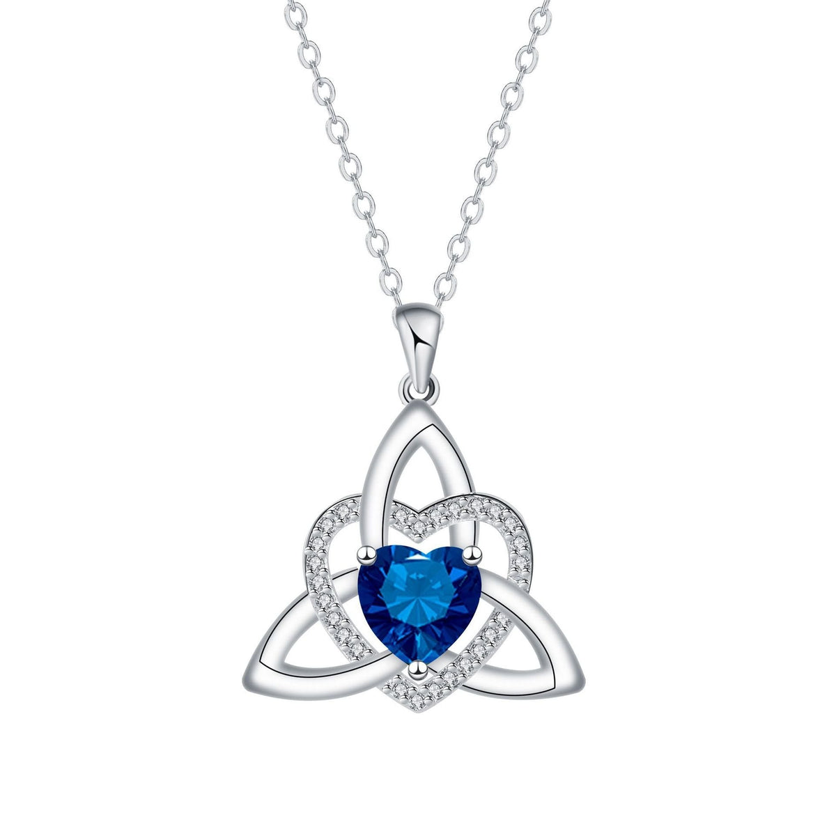 Birthstone Celtic Trinity Knot Heart Necklace Heart Shape Celtic Trinity Knot Birthstone Pendant