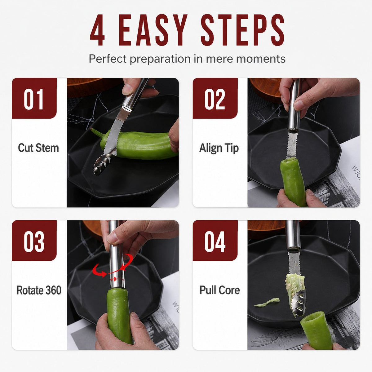 Stainless Steel Pepper Corer | Kitchen Vegetable Seed Remover Tool