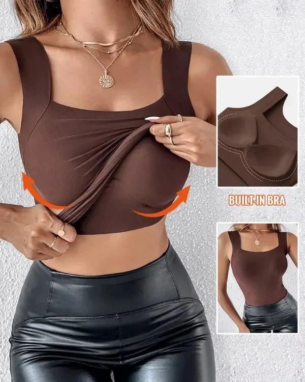 Women's U Neck Thermal Tank Tops with Built-In Bra