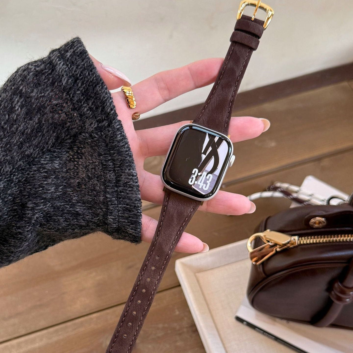 Split Leather Strap for Apple Watch, Smooth Finish, Pin Buckle, Mathilda Model