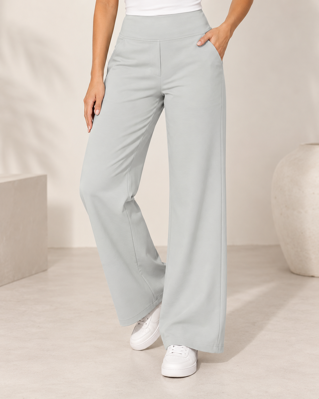 Comfortable Stretch Trousers With Wide Legs