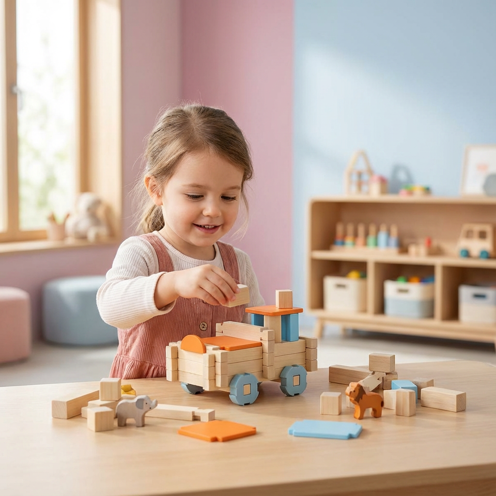 Montessori Wooden Building Block Set – Natural Stacking and Construction Toy