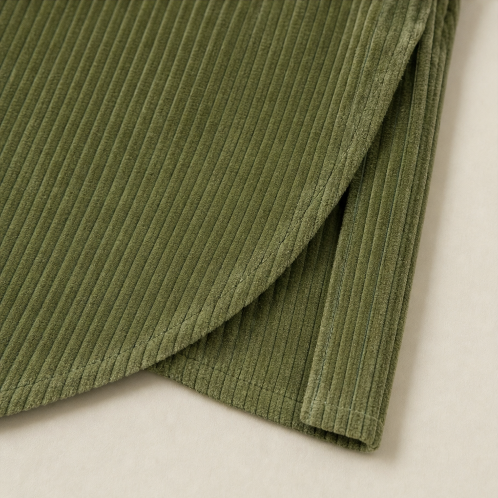 Funnel Collar Asymmetric Button Corduroy Top